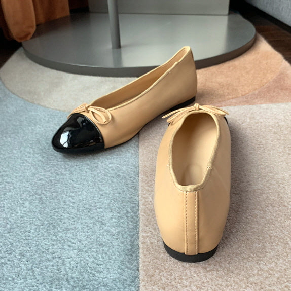 リボン アクセント ツートン フラットシューズ (3color)