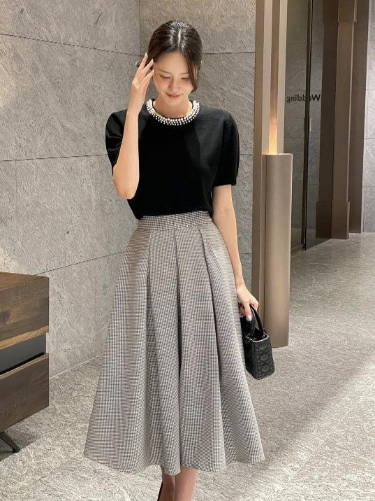 パールネックライン ニットトップス (3color)