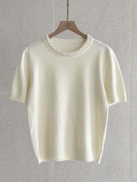 パールネックライン ニットトップス (3color)
