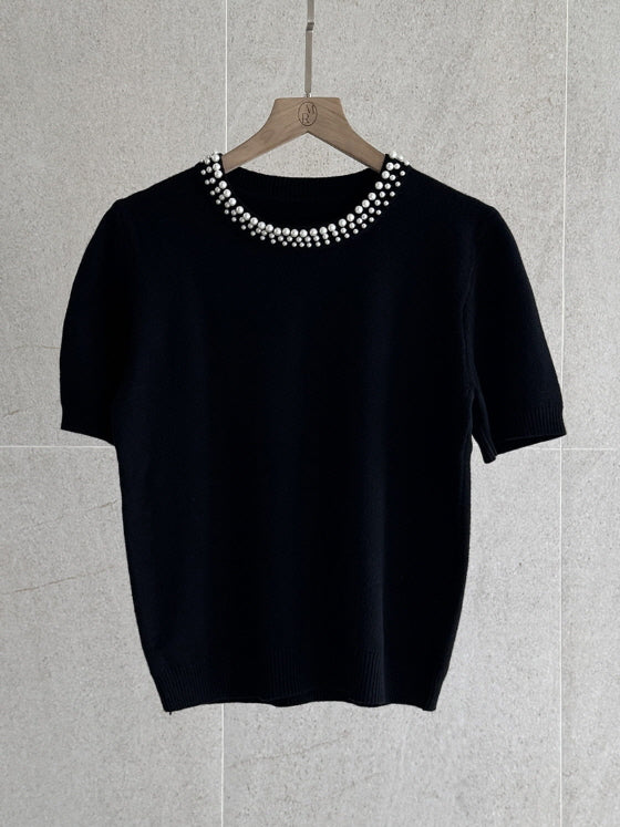 パールネックライン ニットトップス (3color)