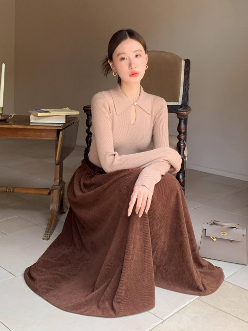 ブラウン コーデュロイ Aラインスカート