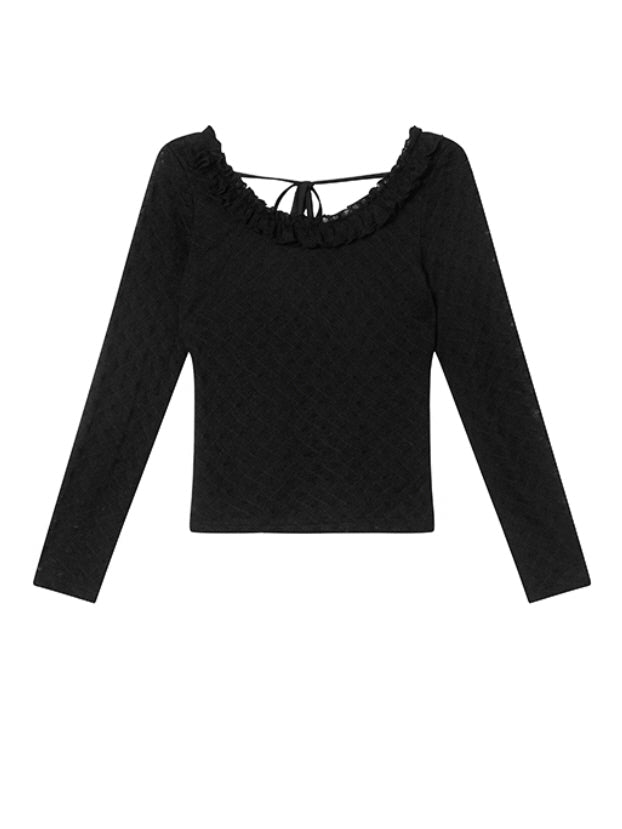 ロマンティック フリル レースニットトップ (2color)