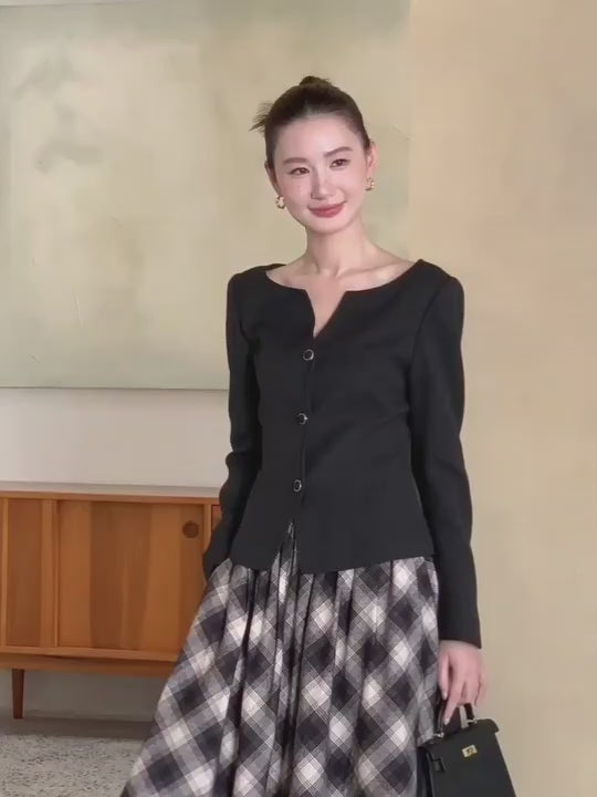 モノトーンチェック フレア マキシスカート