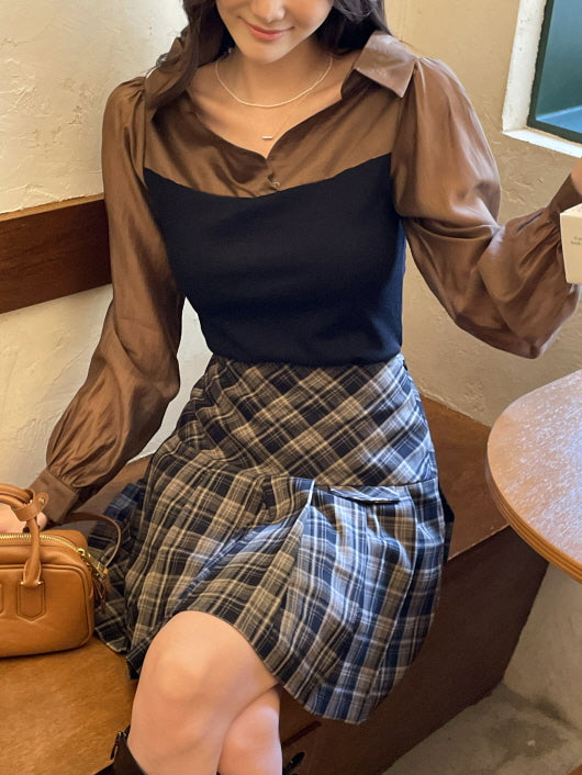エレガント レイヤード オフショルダー風 シャツブラウス (3color)