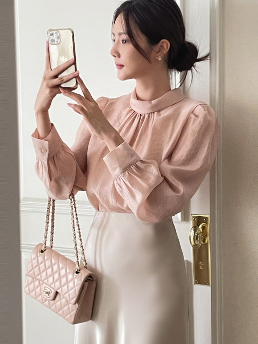 グレース シフォン シャーリング ブラウス (4color)