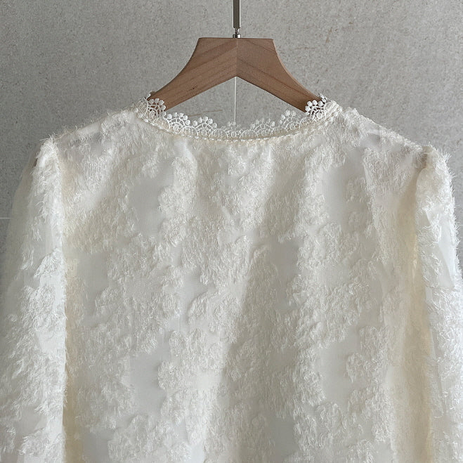 ロマンティック レース パールボタン ブラウス (3color)