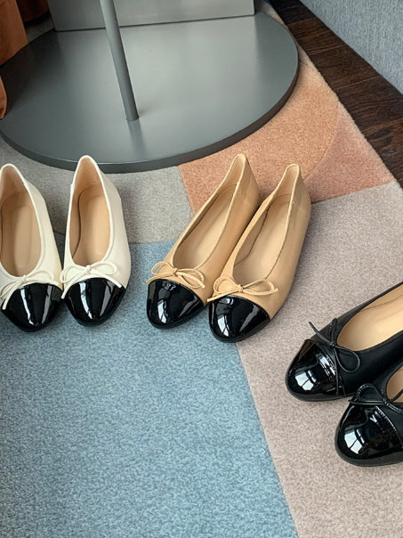 リボン アクセント ツートン フラットシューズ (3color)