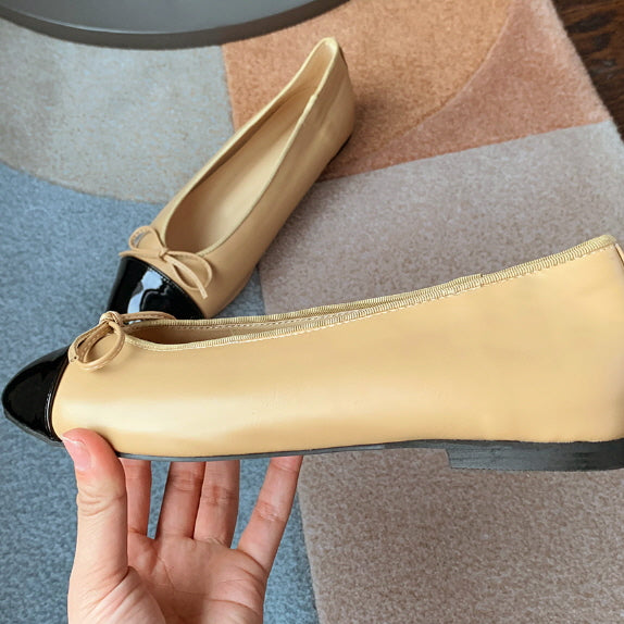 リボン アクセント ツートン フラットシューズ (3color)
