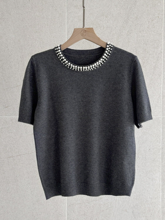 パールネックライン ニットトップス (3color)