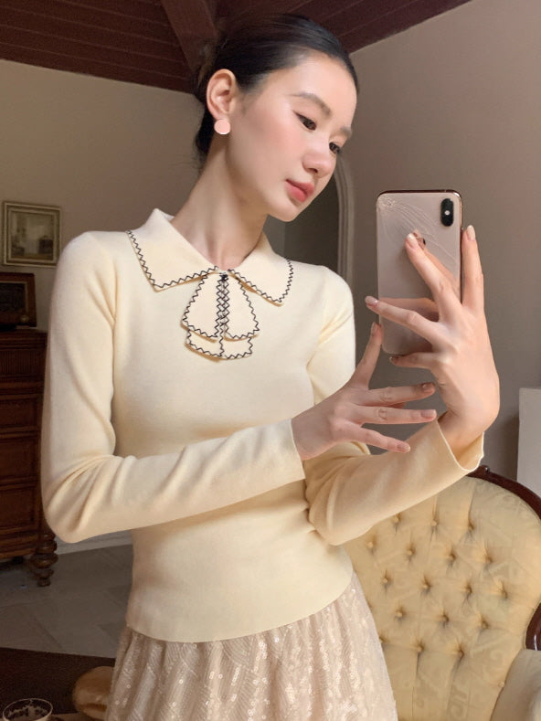 リボンカラー ニットトップス(3color)