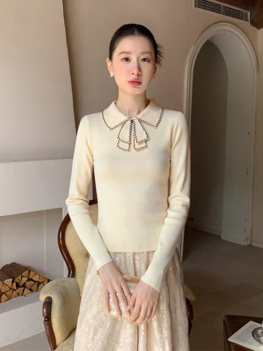 リボンカラー ニットトップス(3color)