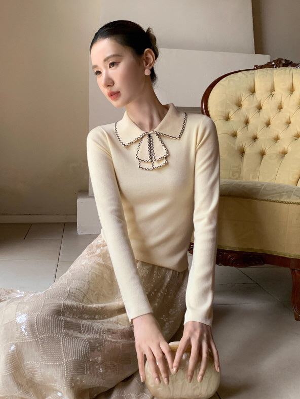 リボンカラー ニットトップス(3color)