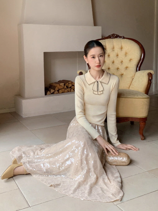 リボンカラー ニットトップス(3color)