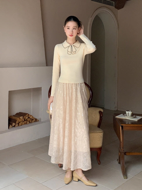 リボンカラー ニットトップス(3color)