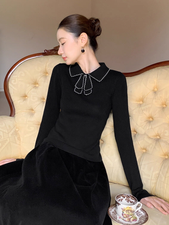 リボンカラー ニットトップス(3color)