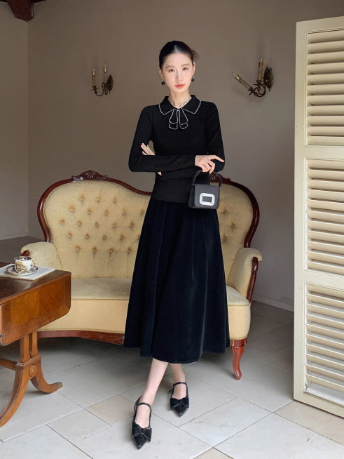 リボンカラー ニットトップス(3color)