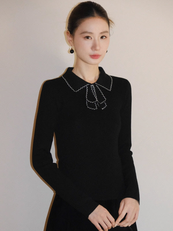 リボンカラー ニットトップス(3color)