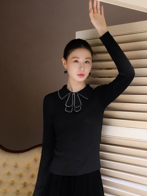 リボンカラー ニットトップス(3color)