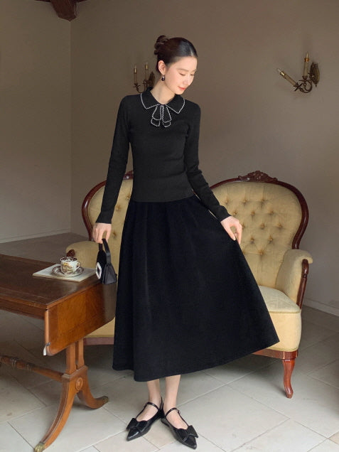 リボンカラー ニットトップス(3color)