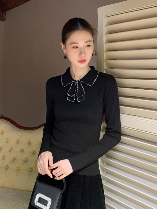 リボンカラー ニットトップス(3color)