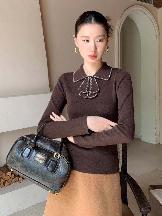 リボンカラー ニットトップス(3color)