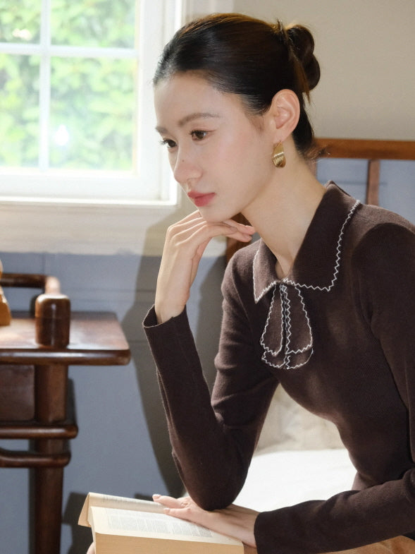 リボンカラー ニットトップス(3color)