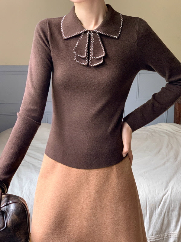 リボンカラー ニットトップス(3color)