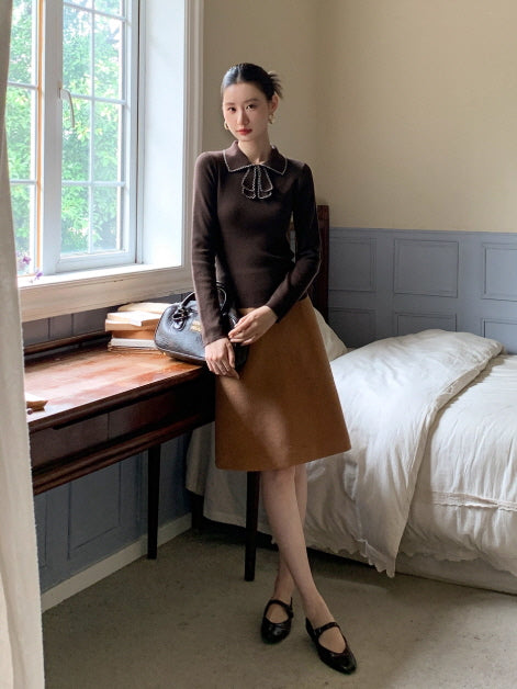 リボンカラー ニットトップス(3color)