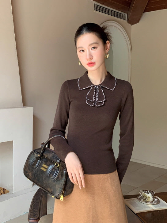 リボンカラー ニットトップス(3color)