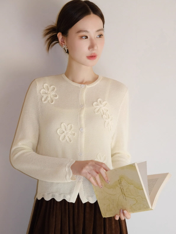 フラワー刺繍ニットカーディガン＆キャミソールセット(2color)