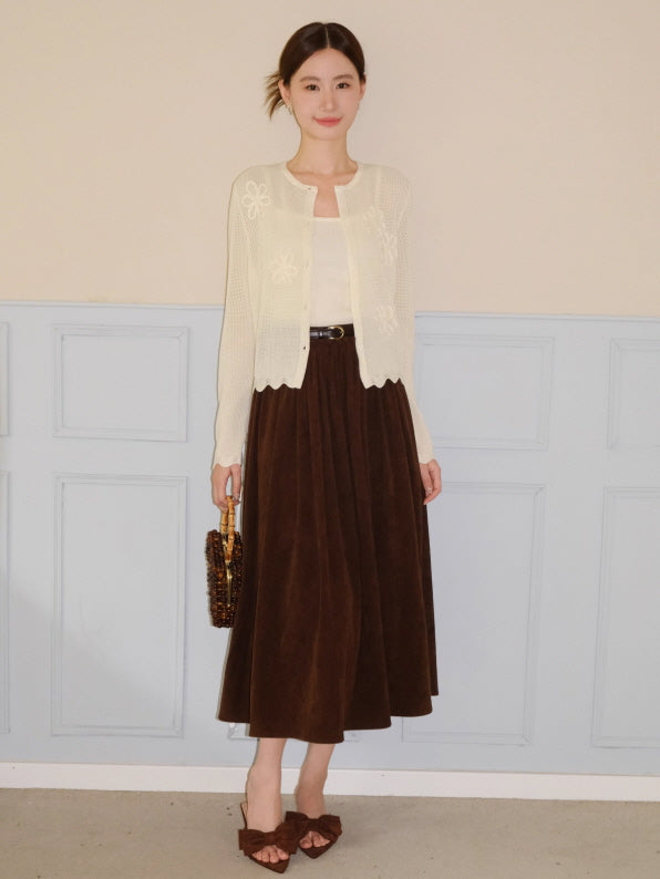 フラワー刺繍ニットカーディガン＆キャミソールセット(2color)