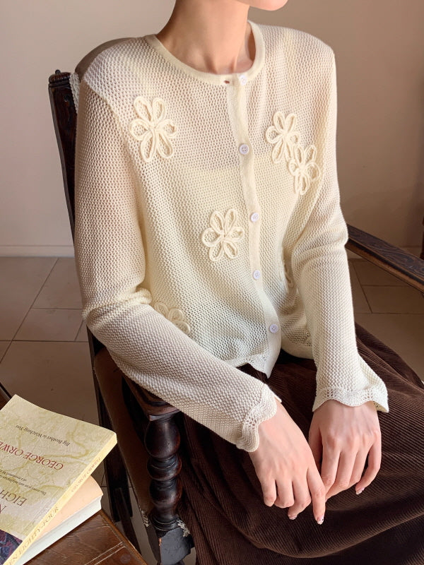 フラワー刺繍ニットカーディガン＆キャミソールセット(2color)