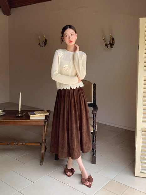 フラワー刺繍ニットカーディガン＆キャミソールセット(2color)