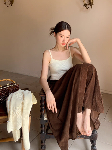 フラワー刺繍ニットカーディガン＆キャミソールセット(2color)