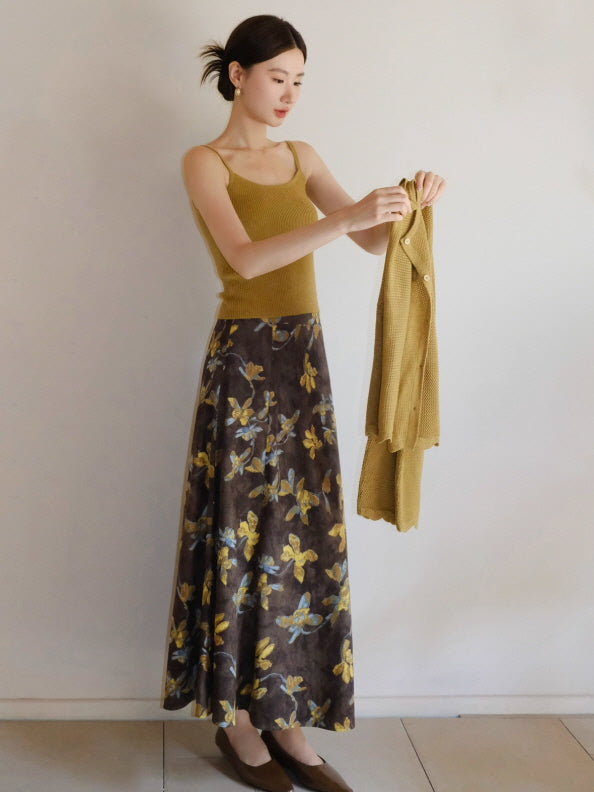 フラワー刺繍ニットカーディガン＆キャミソールセット(2color)