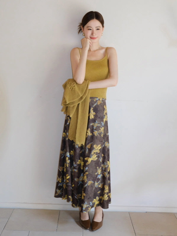 フラワー刺繍ニットカーディガン＆キャミソールセット(2color)