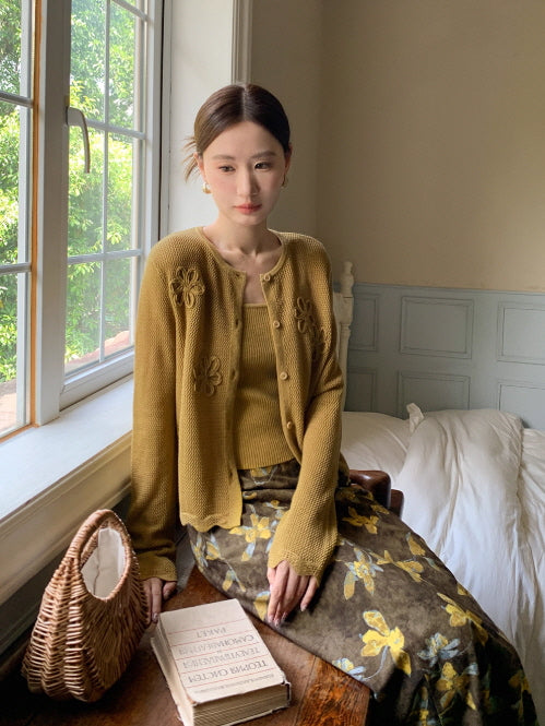 ヴィンテージ フラワー ブラウンフレアスカート