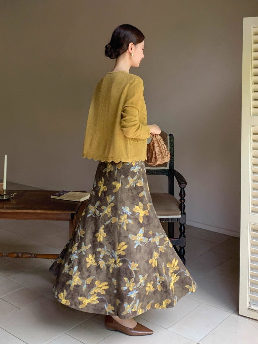ヴィンテージ フラワー ブラウンフレアスカート
