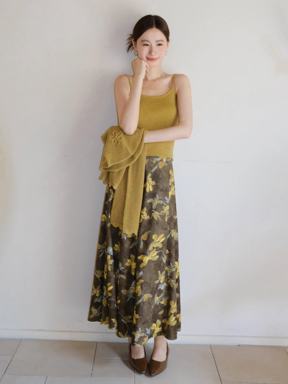 ヴィンテージ フラワー ブラウンフレアスカート