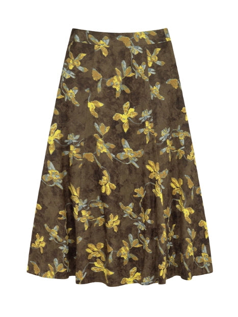 ヴィンテージ フラワー ブラウンフレアスカート