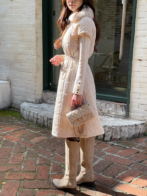 エレガント キルティングファー ロングベストコート(2color)