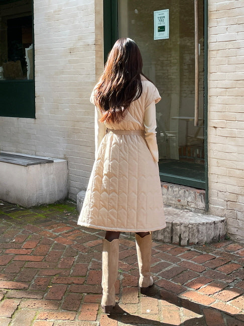 エレガント キルティングファー ロングベストコート(2color)