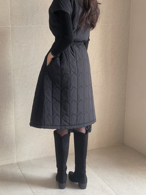 エレガント キルティングファー ロングベストコート(2color)