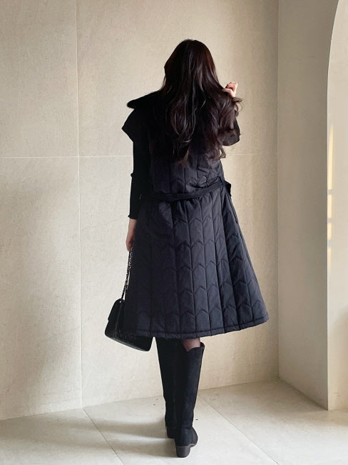 エレガント キルティングファー ロングベストコート(2color)