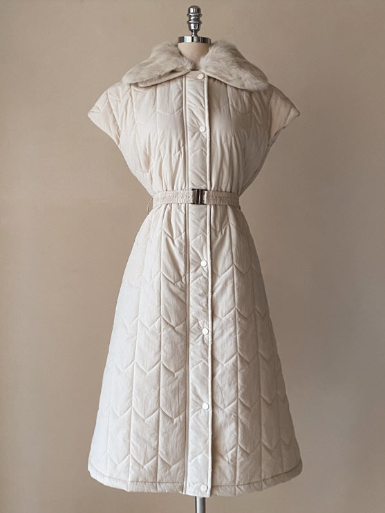 エレガント キルティングファー ロングベストコート(2color)