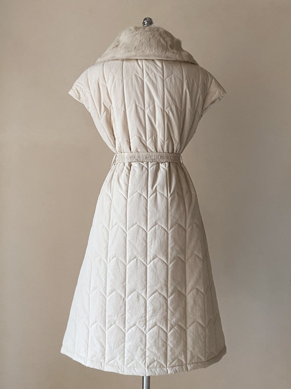 エレガント キルティングファー ロングベストコート(2color)