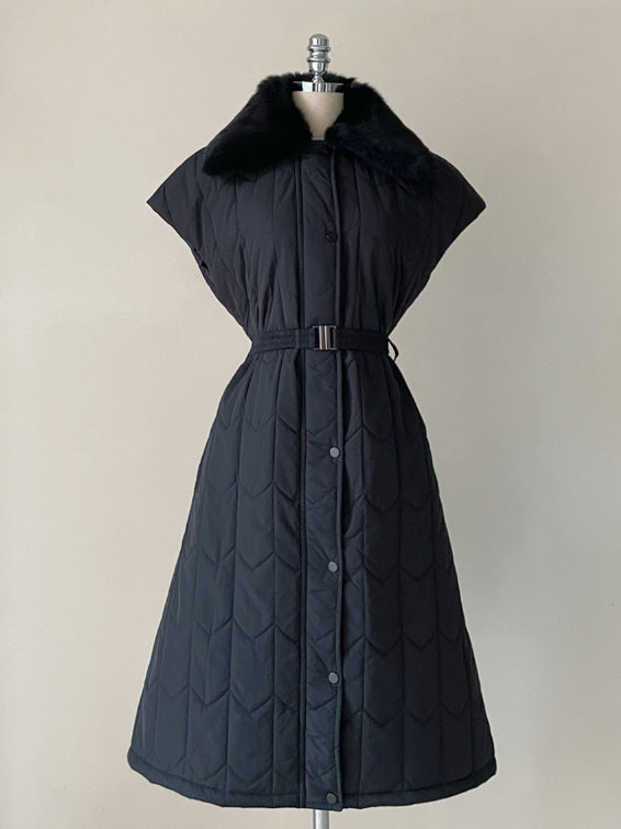 エレガント キルティングファー ロングベストコート(2color)