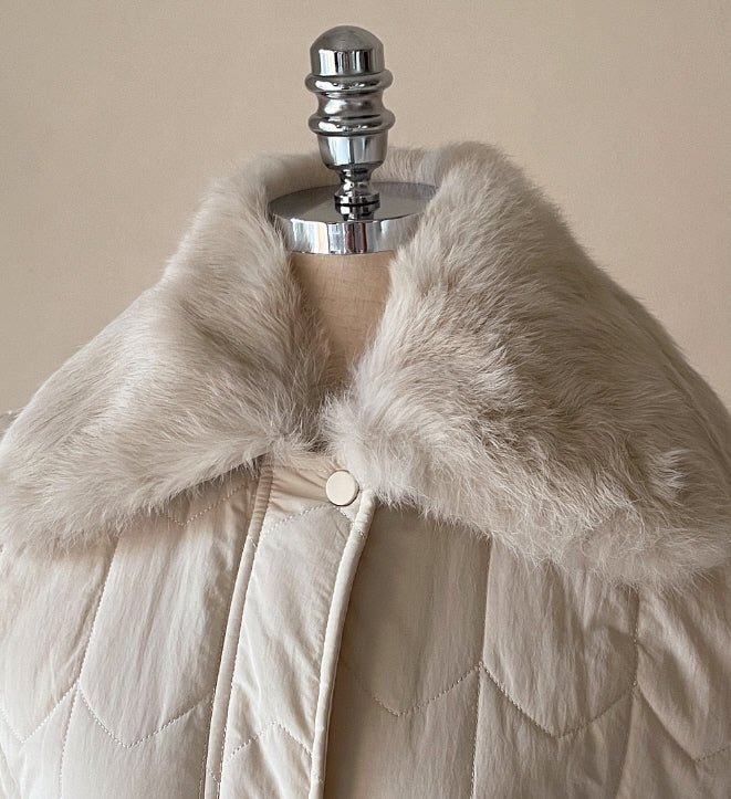 エレガント キルティングファー ロングベストコート(2color)