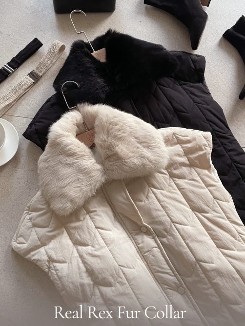 エレガント キルティングファー ロングベストコート(2color)