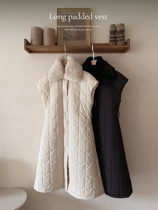 エレガント キルティングファー ロングベストコート(2color)